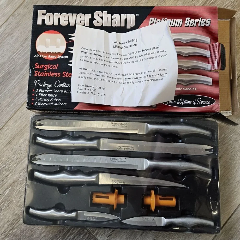 Forever Sharp Platinum Series 8 Piece Knife Set Surgical Stainless Steel Blades